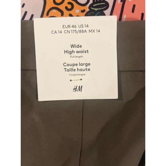 H&M Women's Wide High Waist Full Length Pants Taupe Size 14 New - Picture 9 of 9